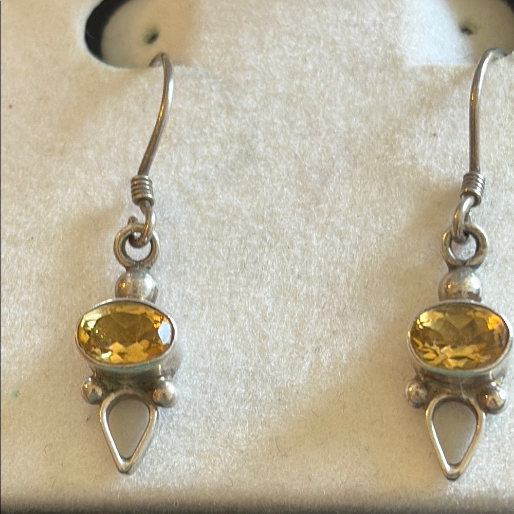 Citrine Gemstone and Sterling Silver Dangle Earrings
